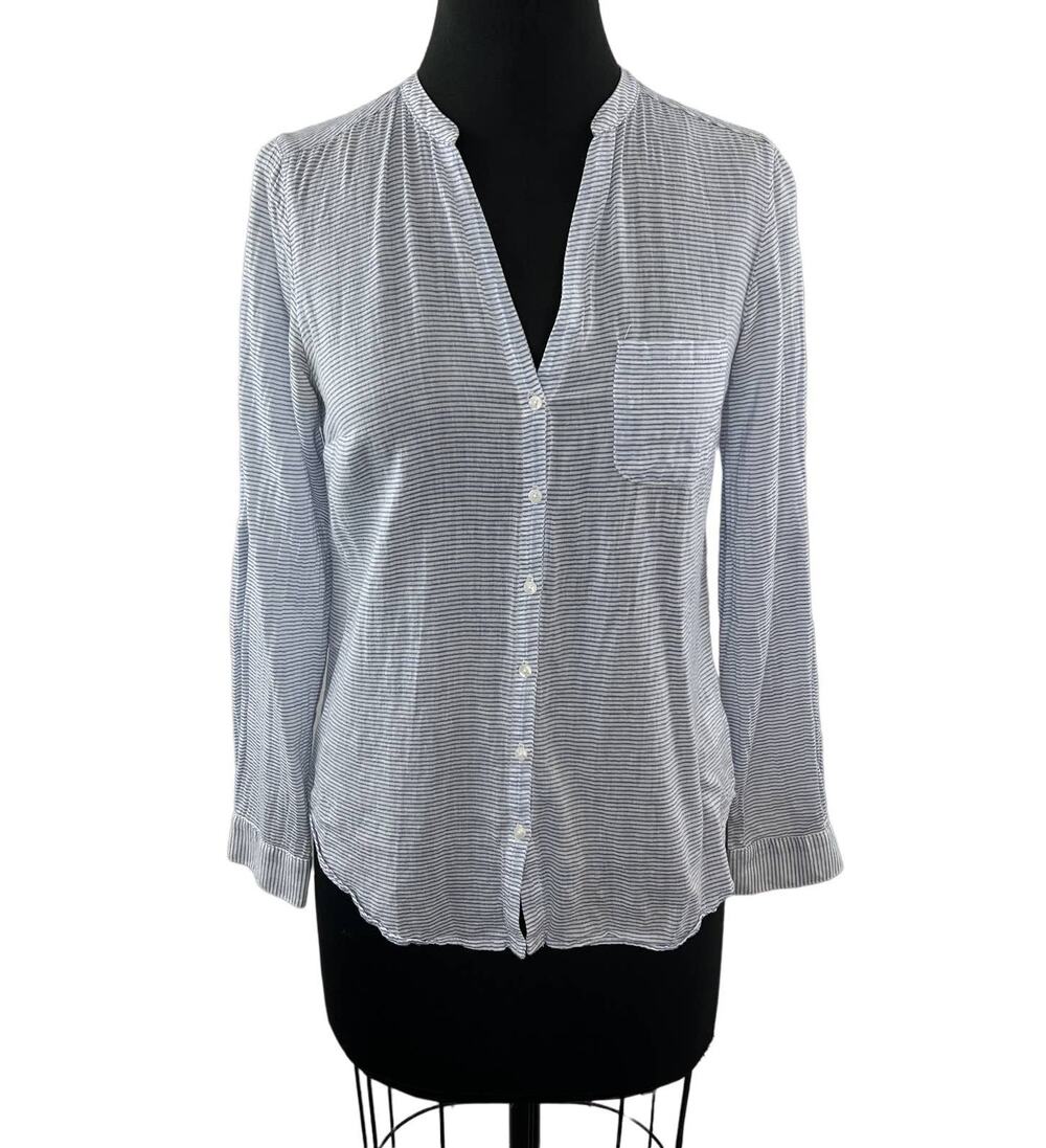 Anthropologie Holding Horses Blue Seersucker Button-Up Cotton Shirt Striped 2